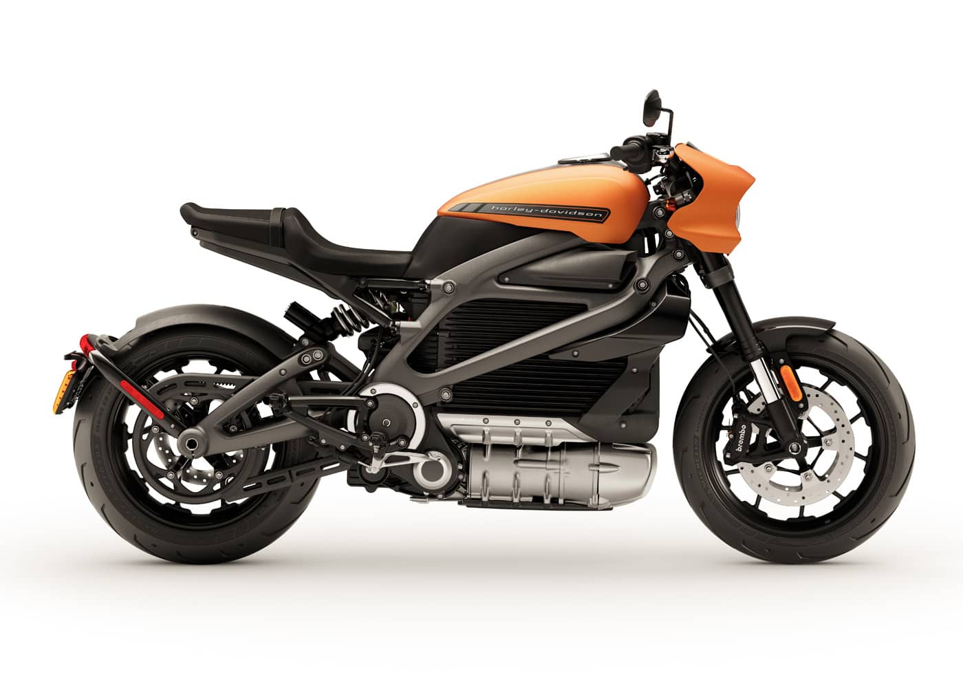 orange electric motorcycle harley davidson