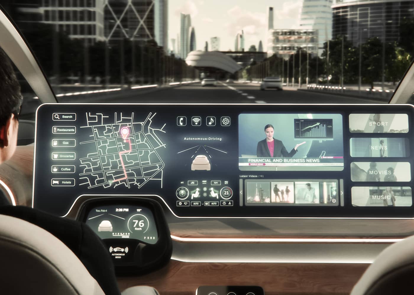 tableau de bord futuriste voiture connectée